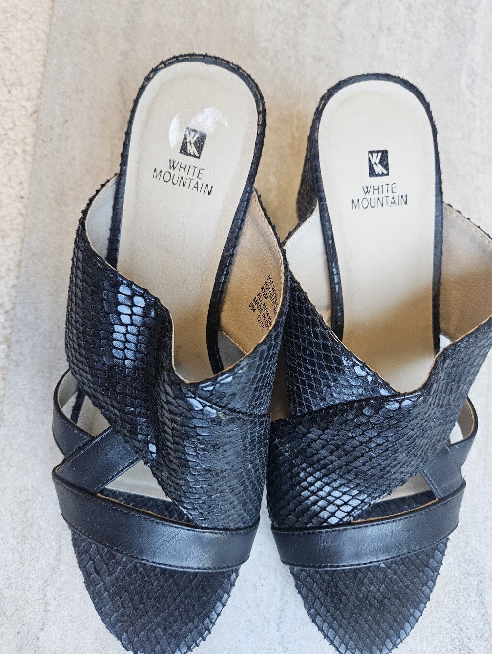 White Mountain Black Snake-Print Block Heel Sandals